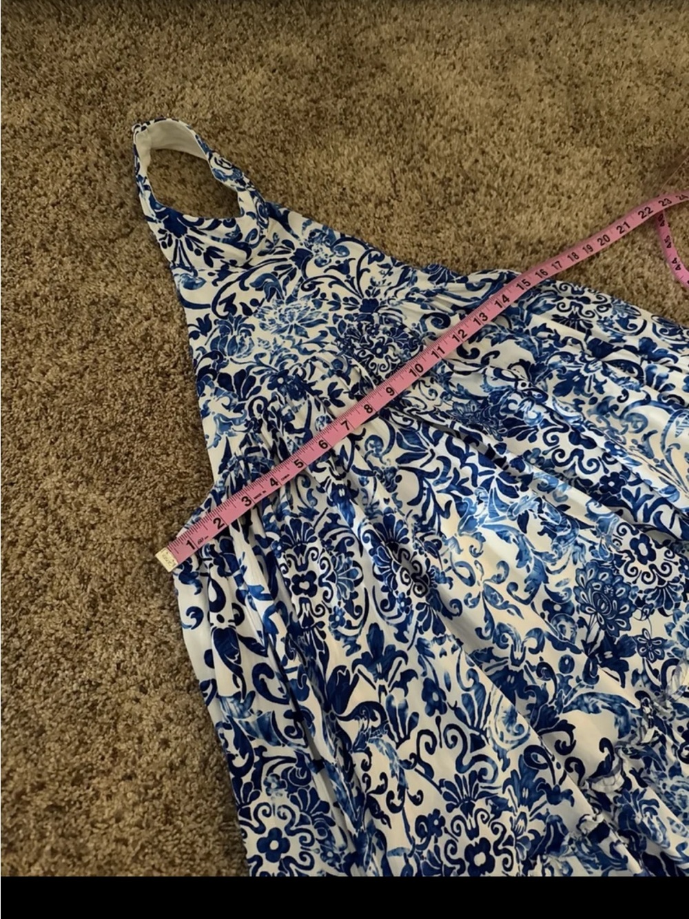 Olivaceous Blue White Toile High Neck High-Low Dress Size Small - Picture 11 of 12